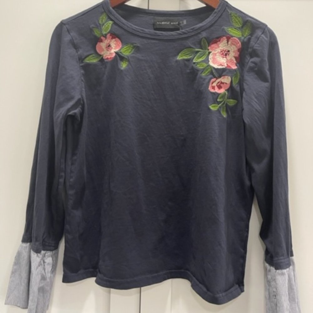 Mustard Seed- Navy Top with Cuff Detail